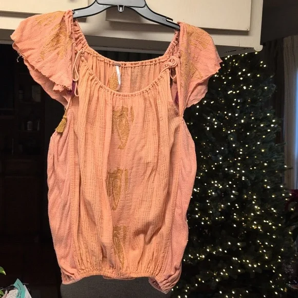 Free People Pukka Tassel Orange Top. - Picture 4 of 8